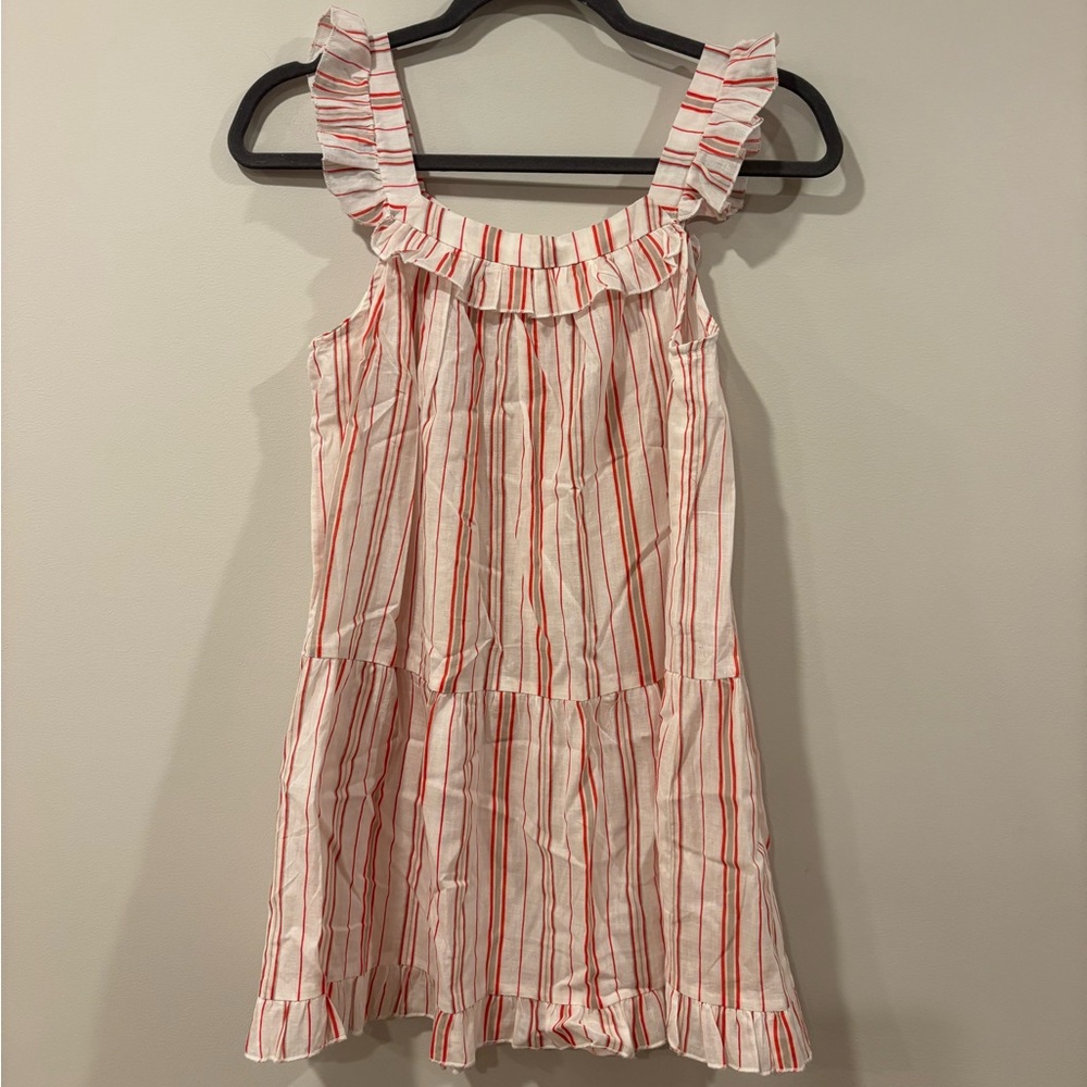 Eberjey Girl's Red White Striped Ruffle Strap 100% Cotton Dress size 12